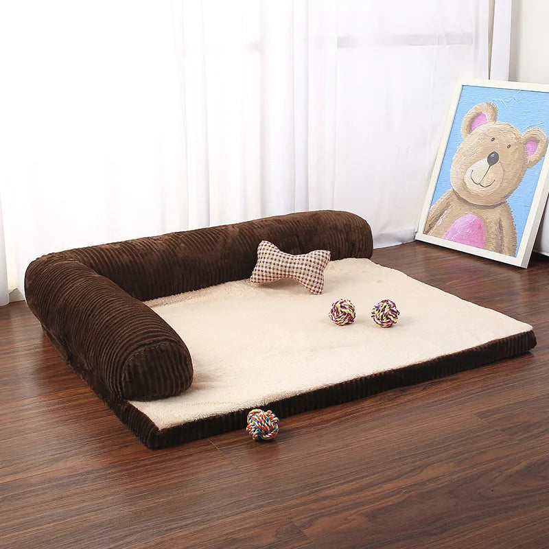L Shaped Dog Bed Soft Lounge Cushion Pet Bed Brown