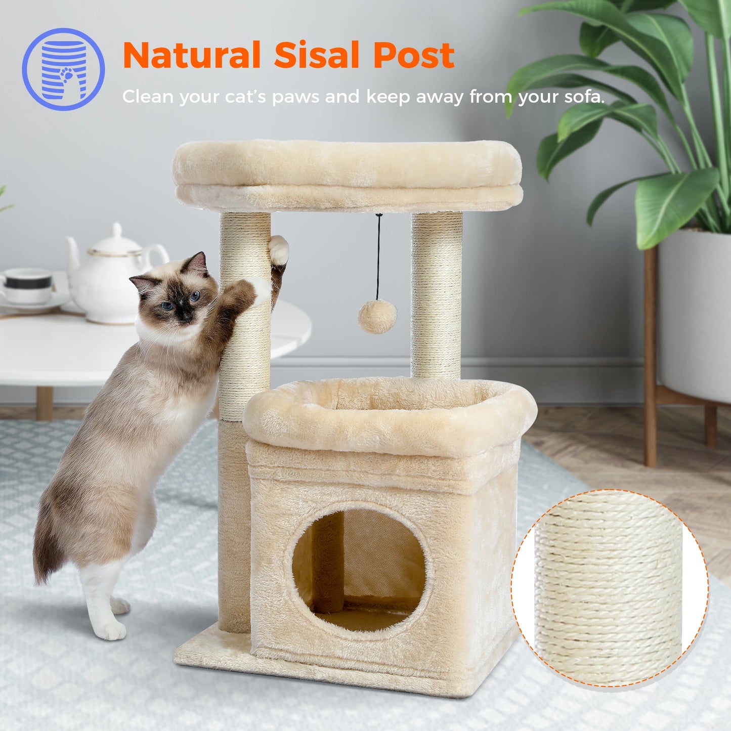 68cm Cat Tree Condo with Scratching Post
