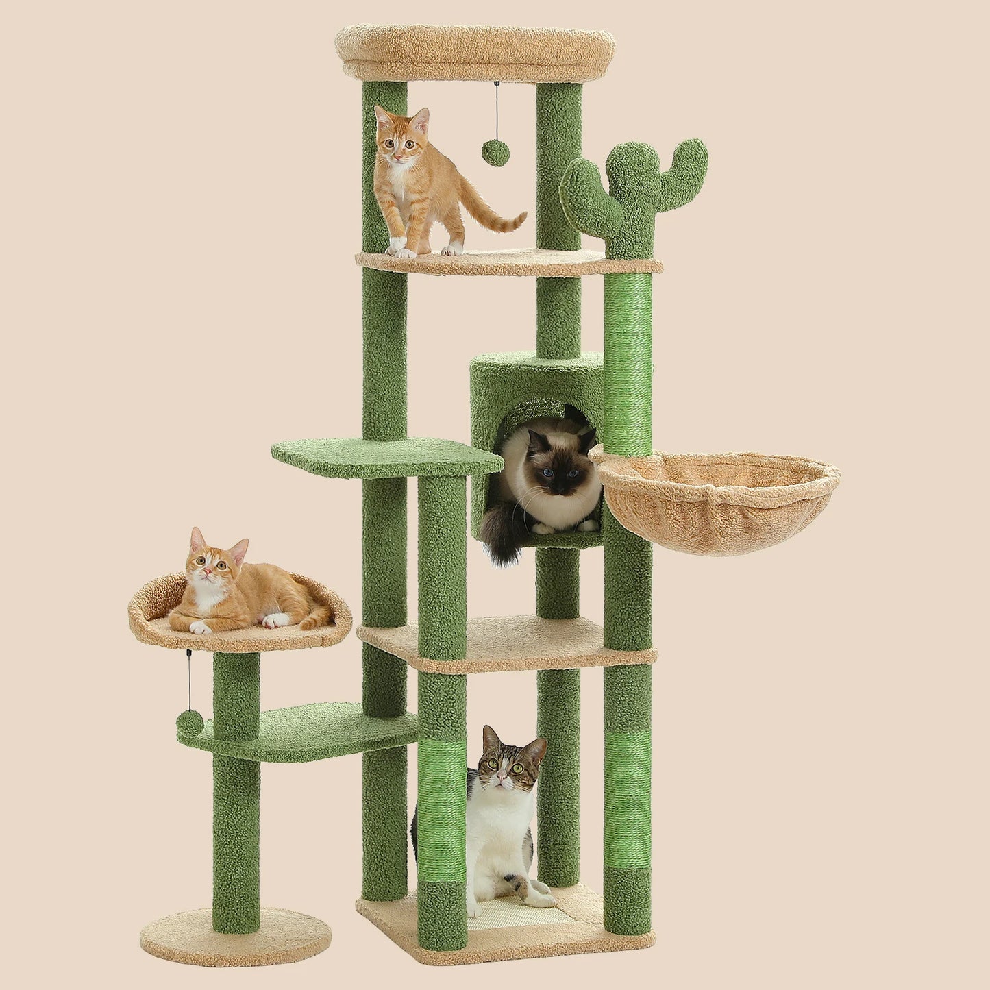 150cm Cactus Large Cat Tree Tower with Hammock
