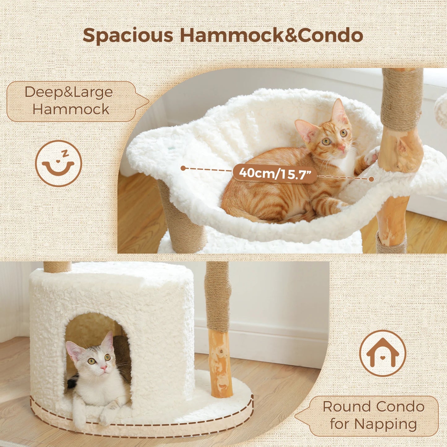 Modern Cat Tree Condo with Large Woven Basket