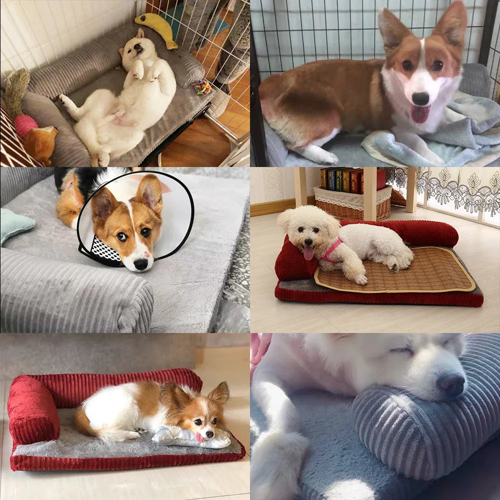 L Shaped Dog Bed Soft Lounge Cushion Pet Bed Grey