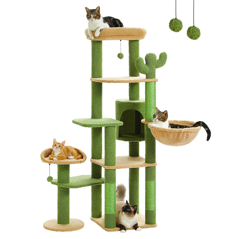 150cm Cactus Large Cat Tree Tower with Hammock