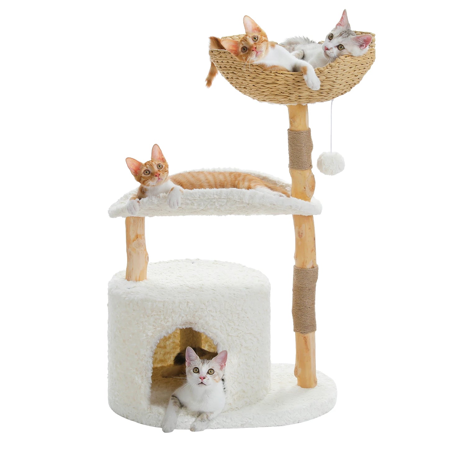 Modern Cat Tree Condo with Large Woven Basket