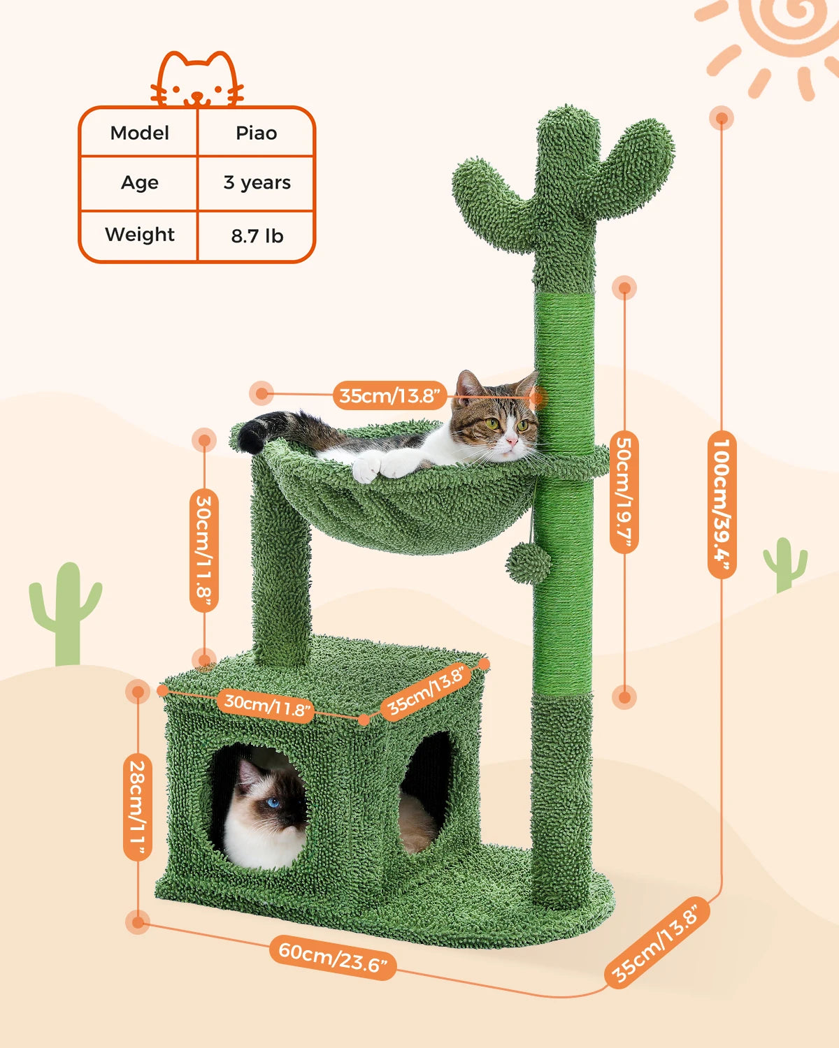 Cactus Cat Tree Condo Scratching Post with Big Metal Frame