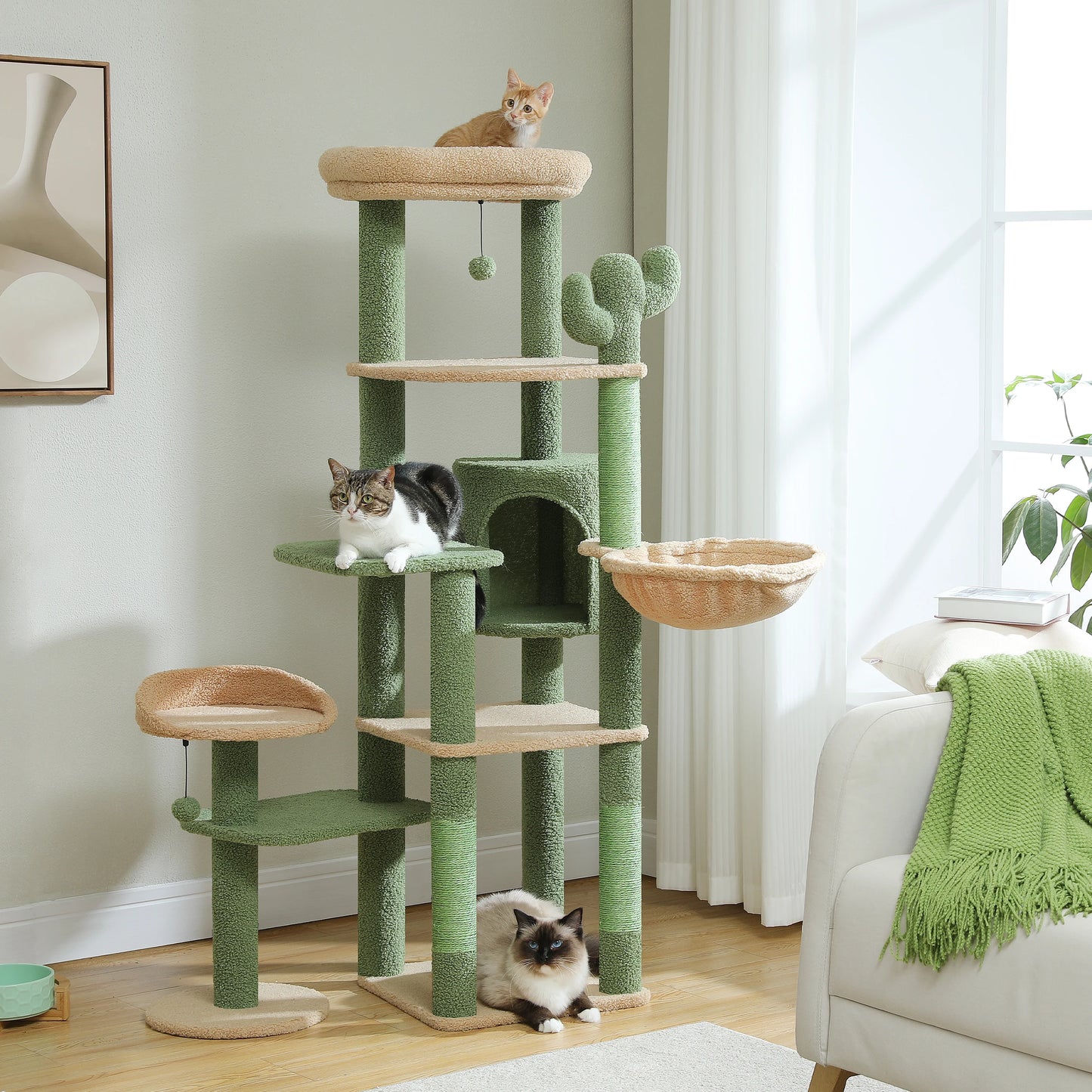 150cm Cactus Large Cat Tree Tower with Hammock