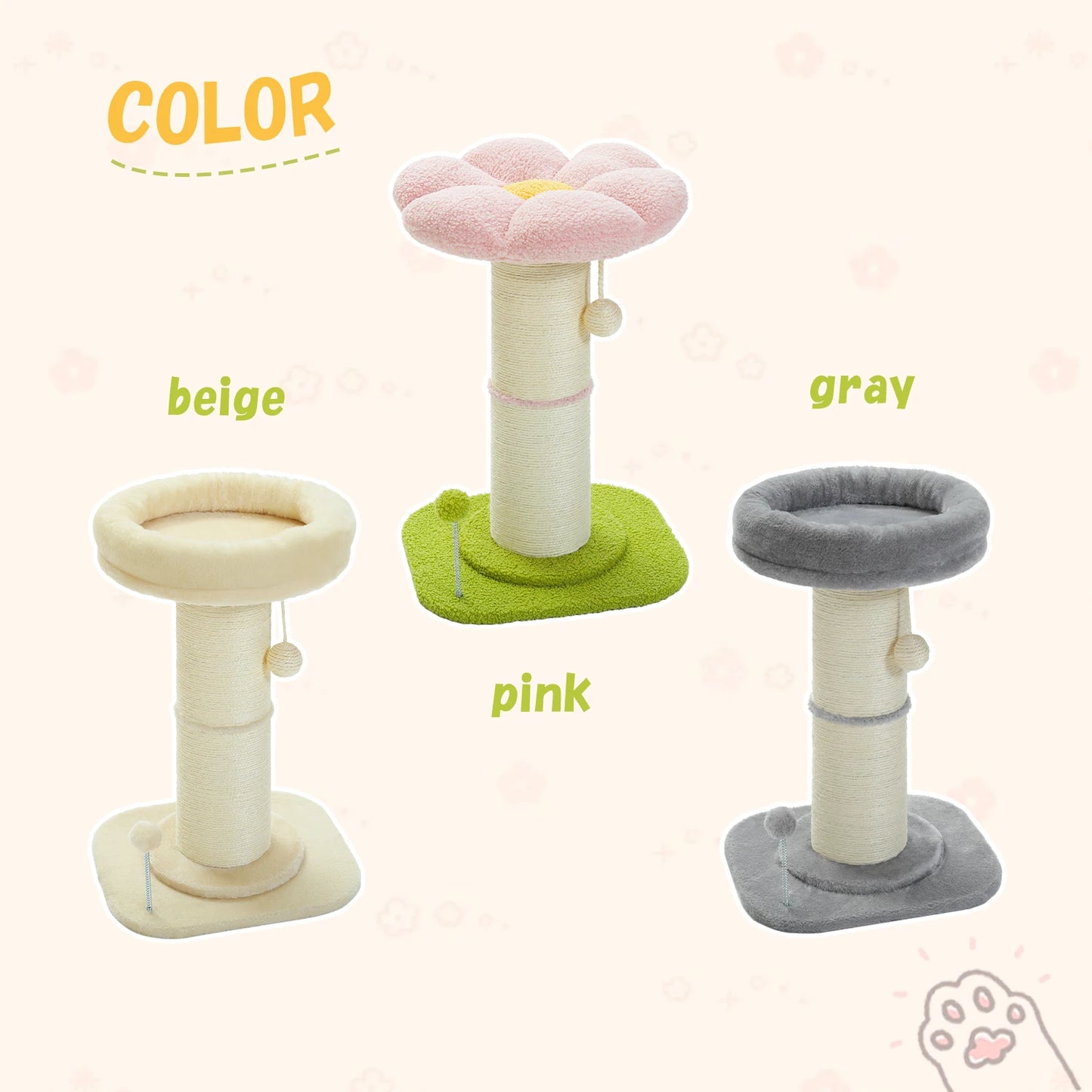 Small Round Cat Tree Scratching Post Beige