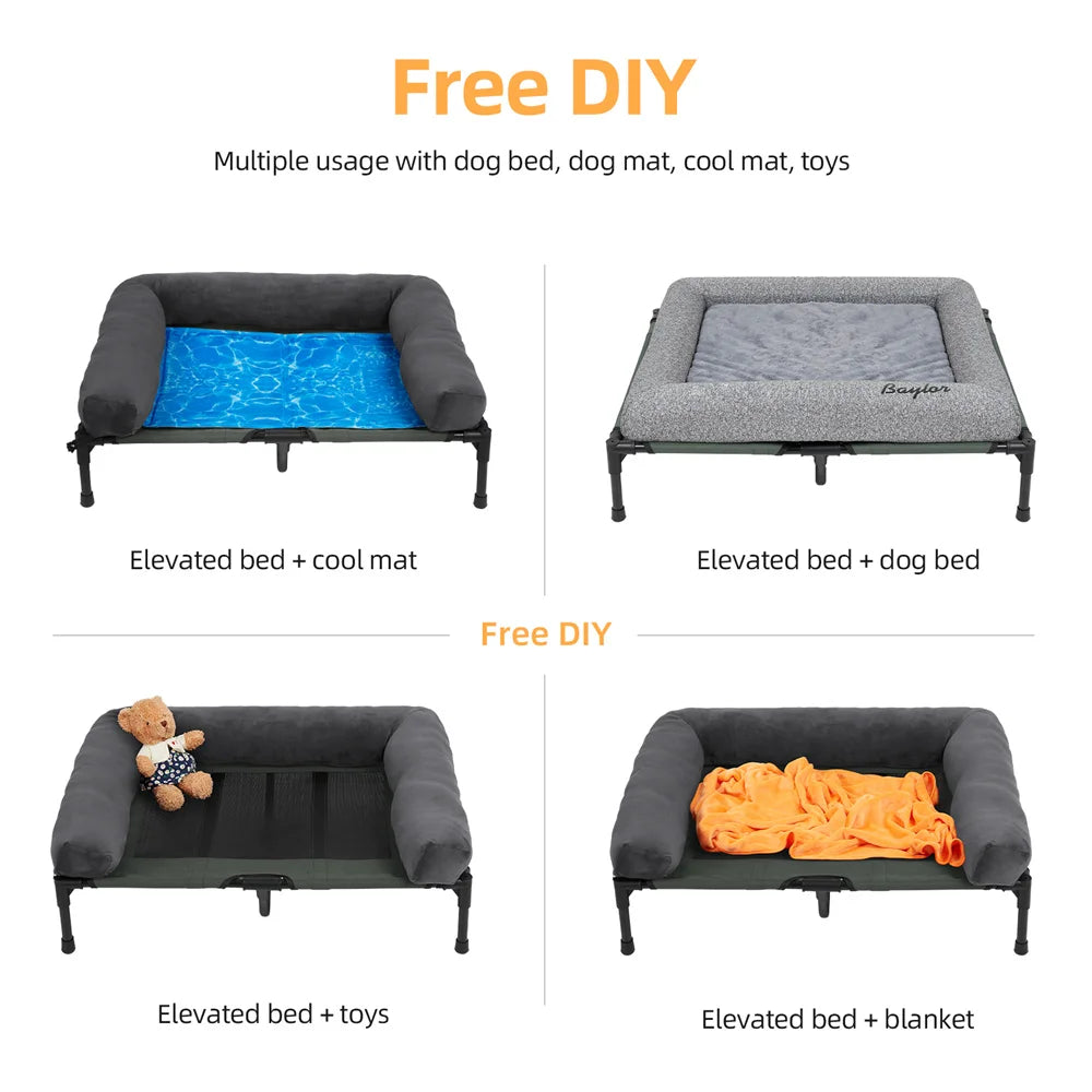 Outdoor Raised Dog Bed with Cooling Breathable Mat