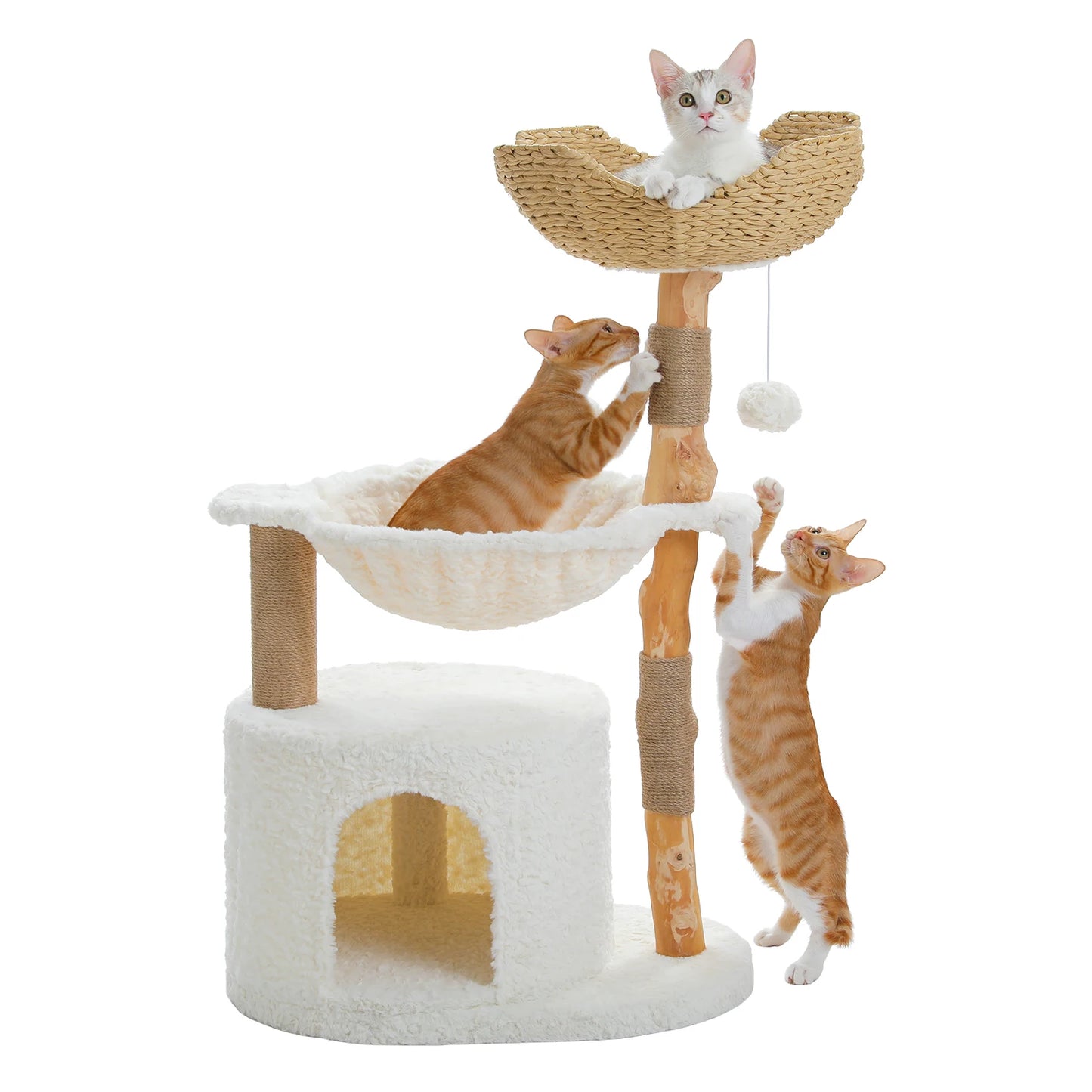 Modern Cat Tree Condo with Large Woven Basket