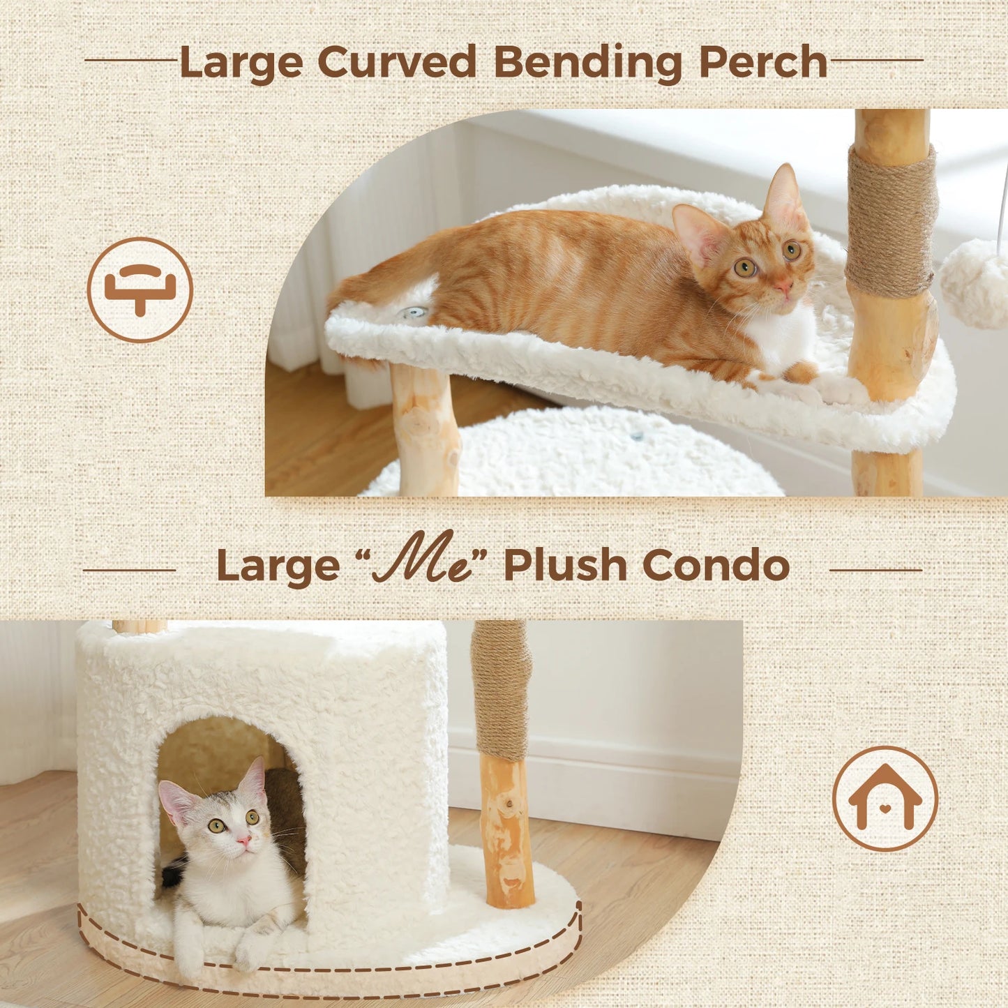 Modern Cat Tree Condo with Large Woven Basket