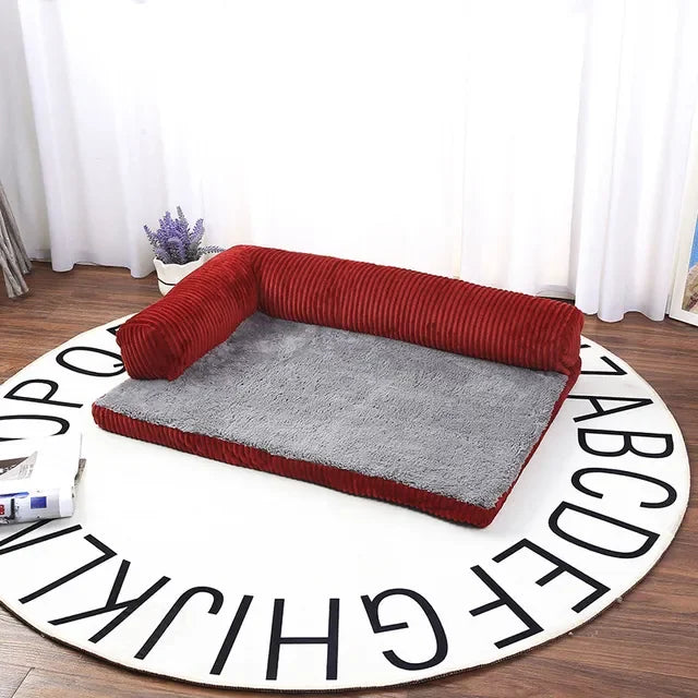 L Shaped Dog Bed Soft Lounge Cushion Pet Bed Red