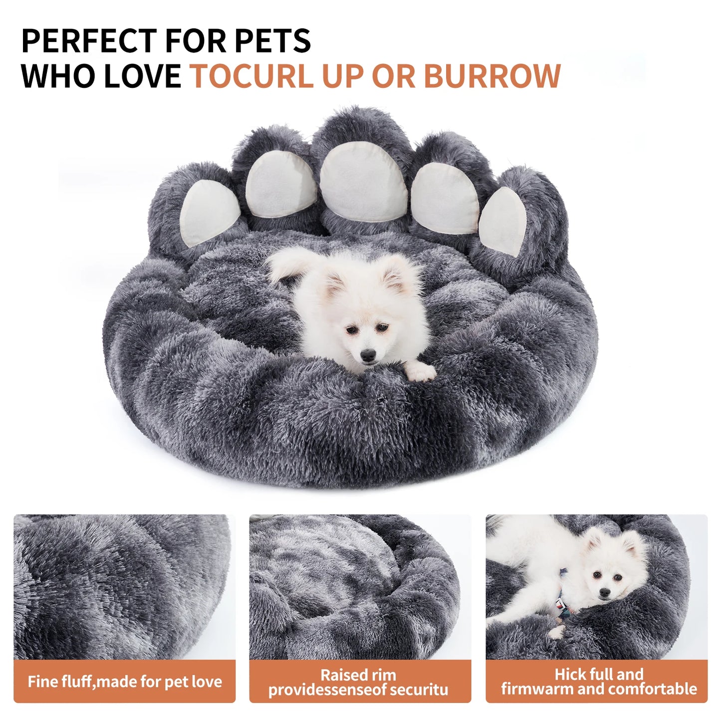 Paw Shape Pet Bed Cozy Dog Cushion Dark Grey