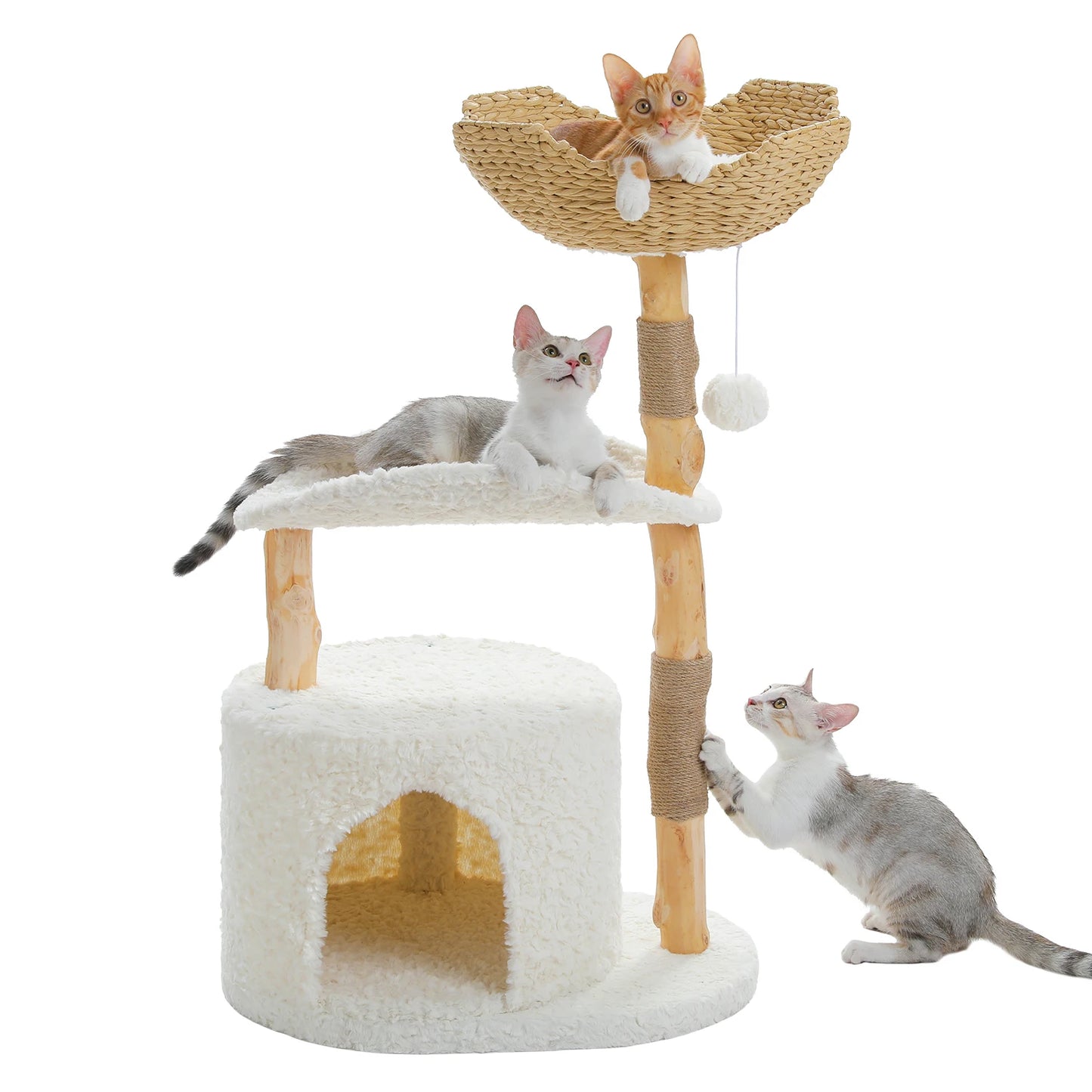 Modern Cat Tree Condo with Large Woven Basket