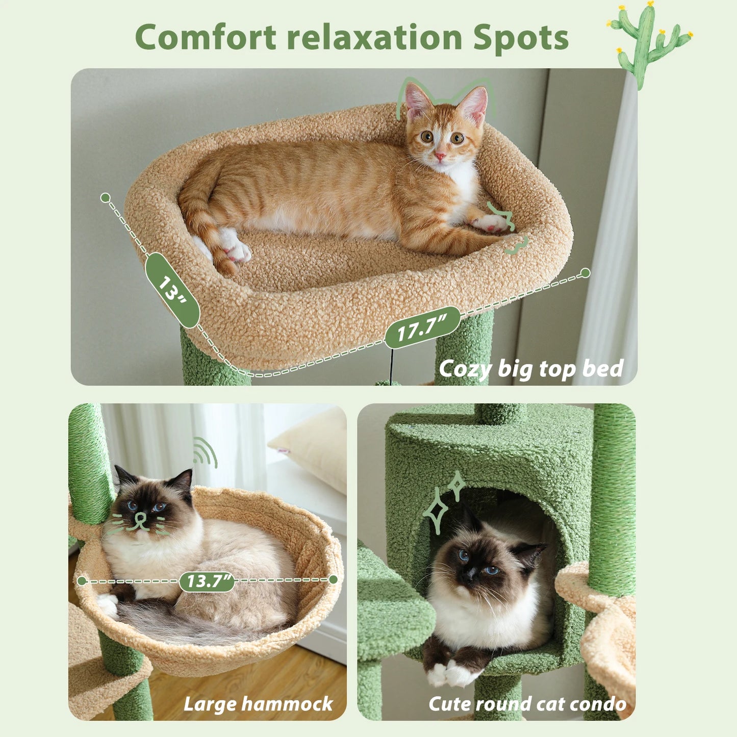 150cm Cactus Large Cat Tree Tower with Hammock