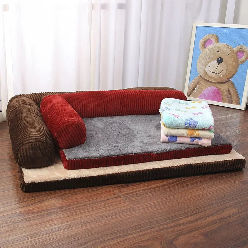 L Shaped Dog Bed Soft Lounge Cushion Pet Bed Brown