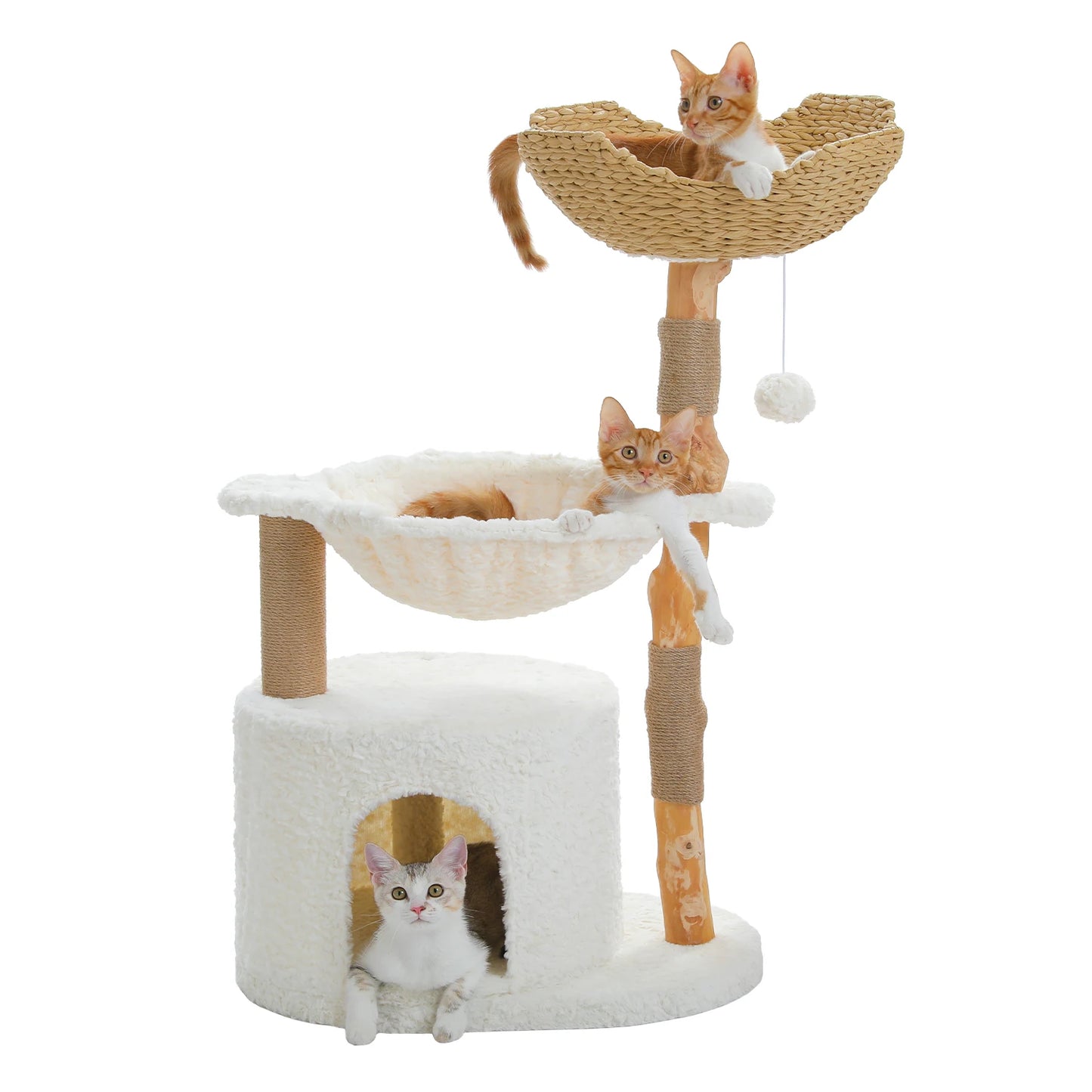 Modern Cat Tree Condo with Large Woven Basket