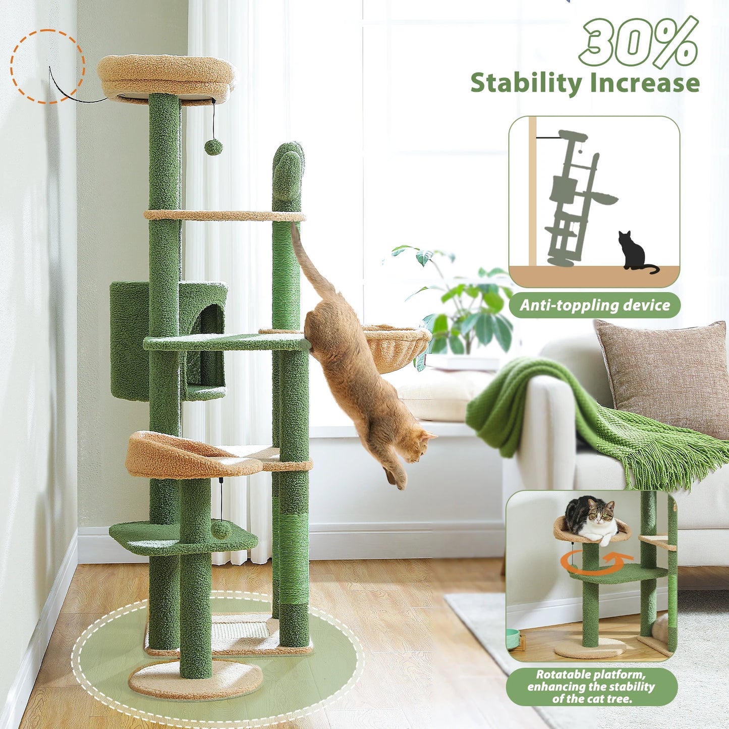 150cm Cactus Large Cat Tree Tower with Hammock