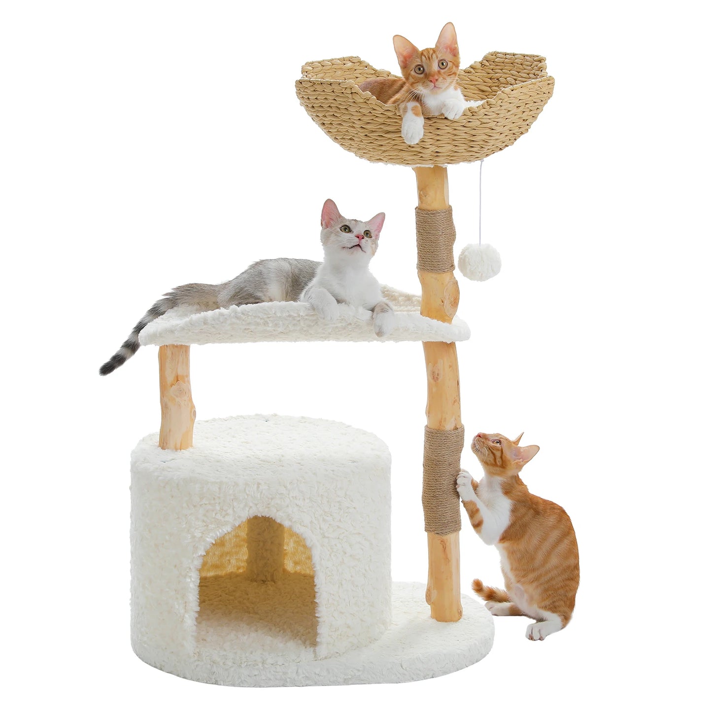 Modern Cat Tree Condo with Large Woven Basket