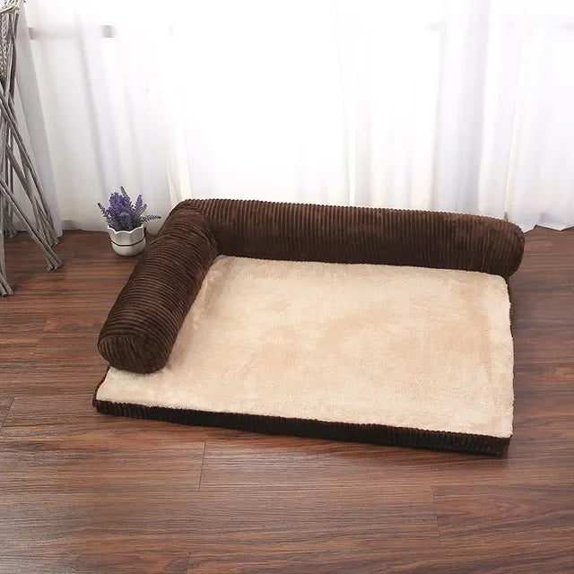 L Shaped Dog Bed Soft Lounge Cushion Pet Bed Brown
