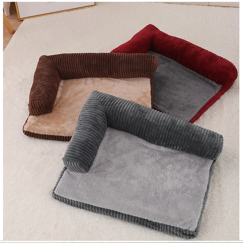 L Shaped Dog Bed Soft Lounge Cushion Pet Bed Grey