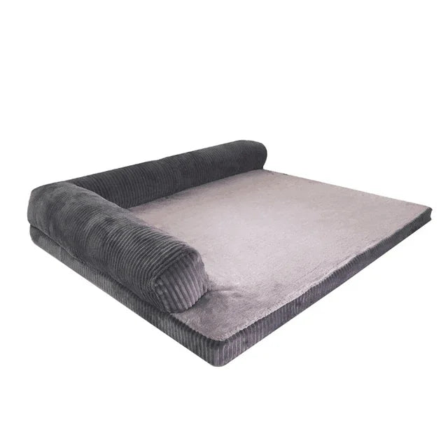 L Shaped Dog Bed Soft Lounge Cushion Pet Bed Grey