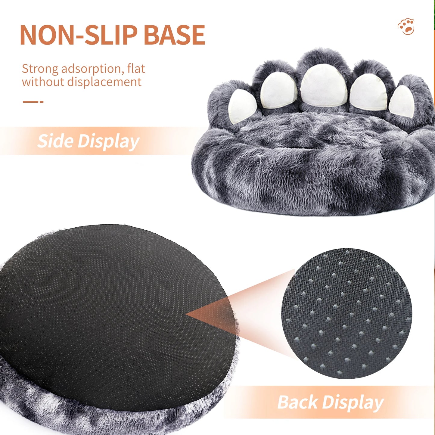Paw Shape Pet Bed Cozy Dog Cushion Dark Grey