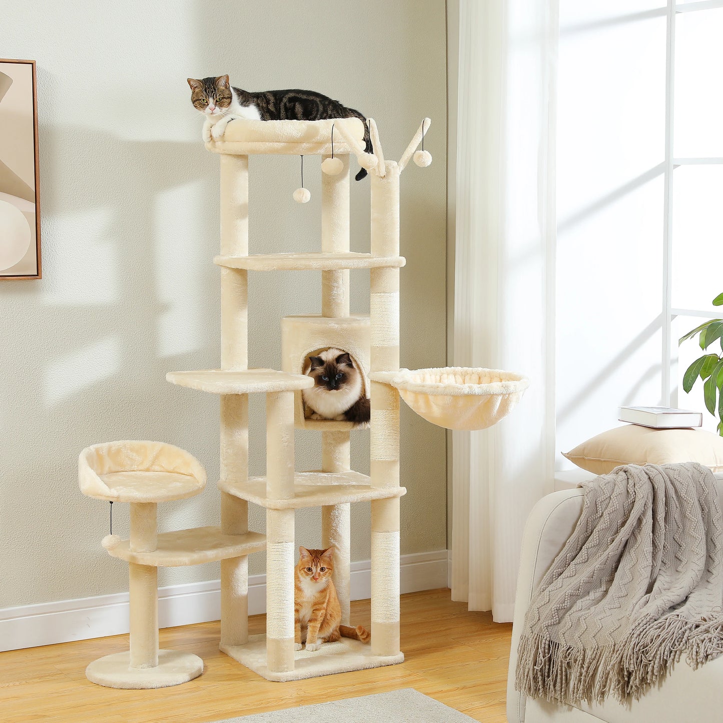 150cm Cactus Large Cat Tree Tower with Hammock