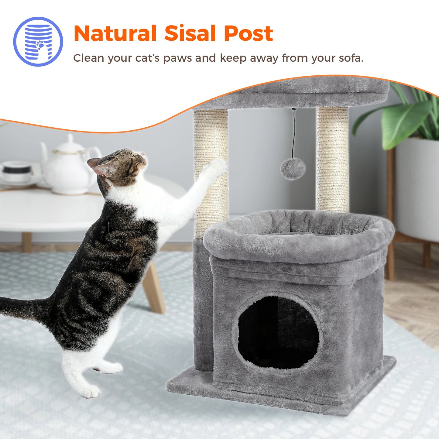 68cm Cat Tree Condo with Scratching Post