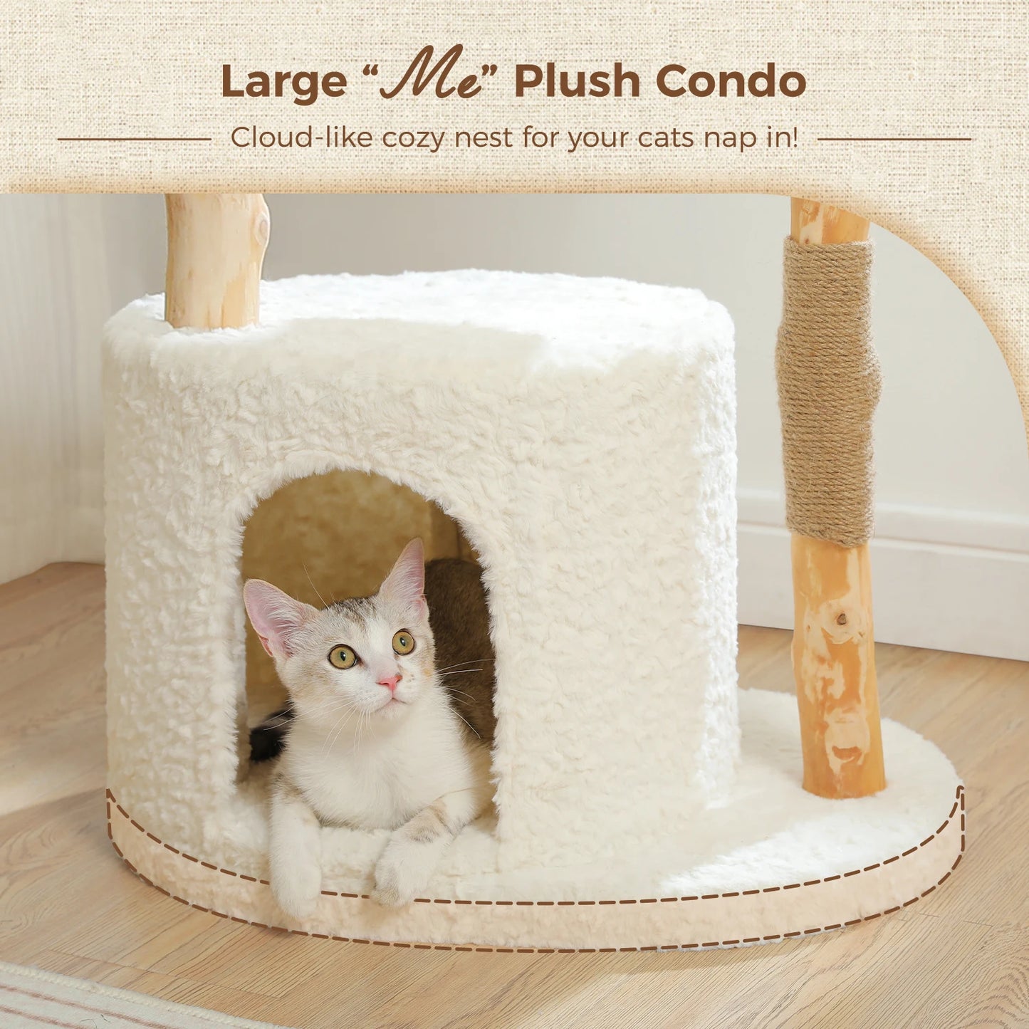 Modern Cat Tree Condo with Large Woven Basket