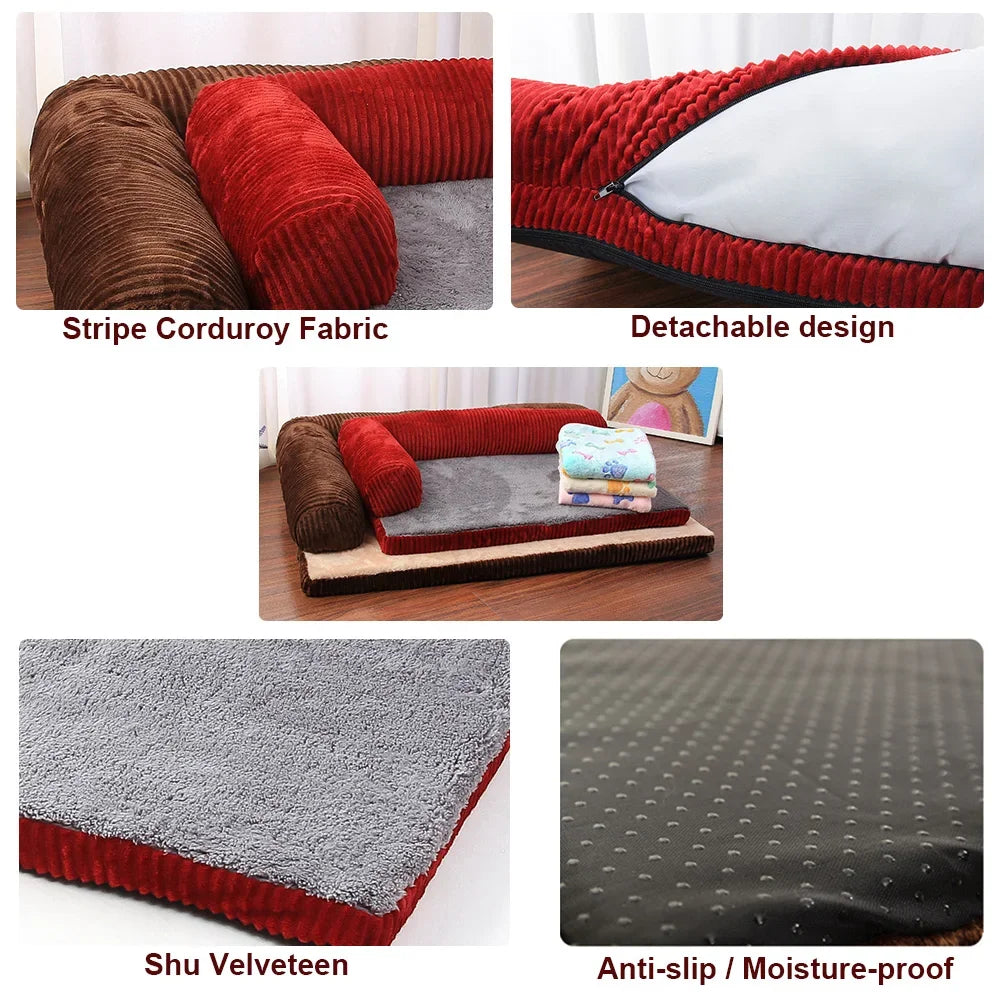 L Shaped Dog Bed Soft Lounge Cushion Pet Bed Grey