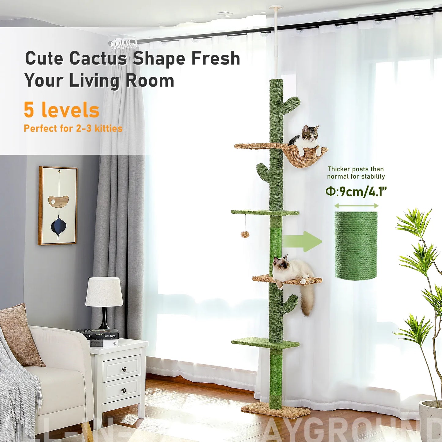 Adjustable Pet Cat Scratching Post Floor to Ceiling Climbing Tree