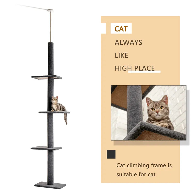 Adjustable Pet Cat Scratching Post Floor to Ceiling Climbing Tree