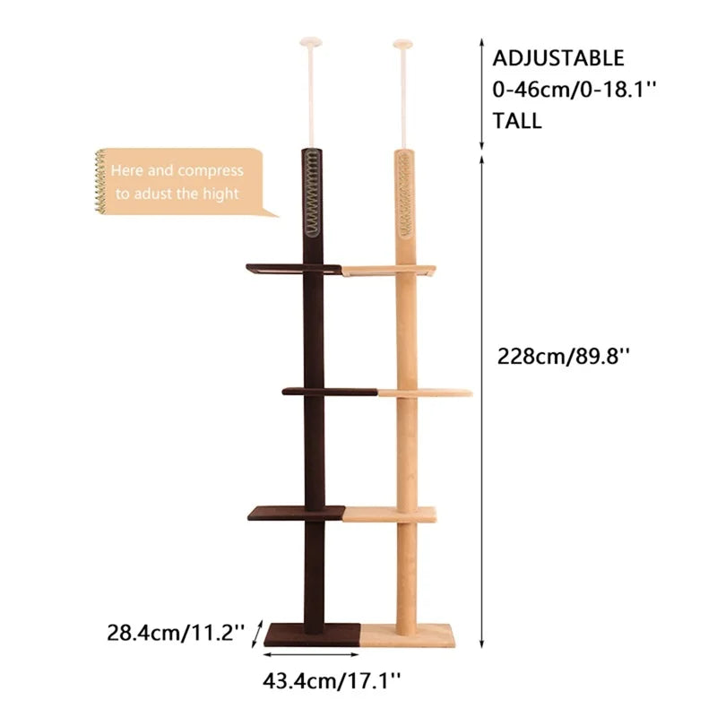 Adjustable Pet Cat Scratching Post Floor to Ceiling Climbing Tree