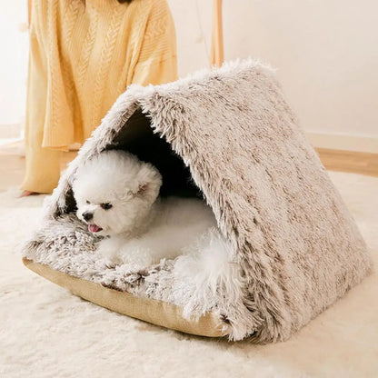 Plush Cat Bed Pet House Soft Sleeping Tent