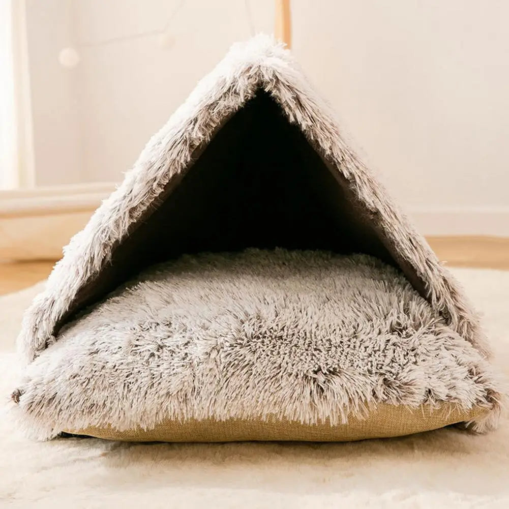 Plush Cat Bed Pet House Soft Sleeping Tent