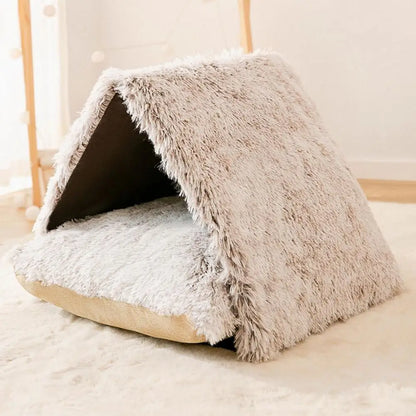 Plush Cat Bed Pet House Soft Sleeping Tent