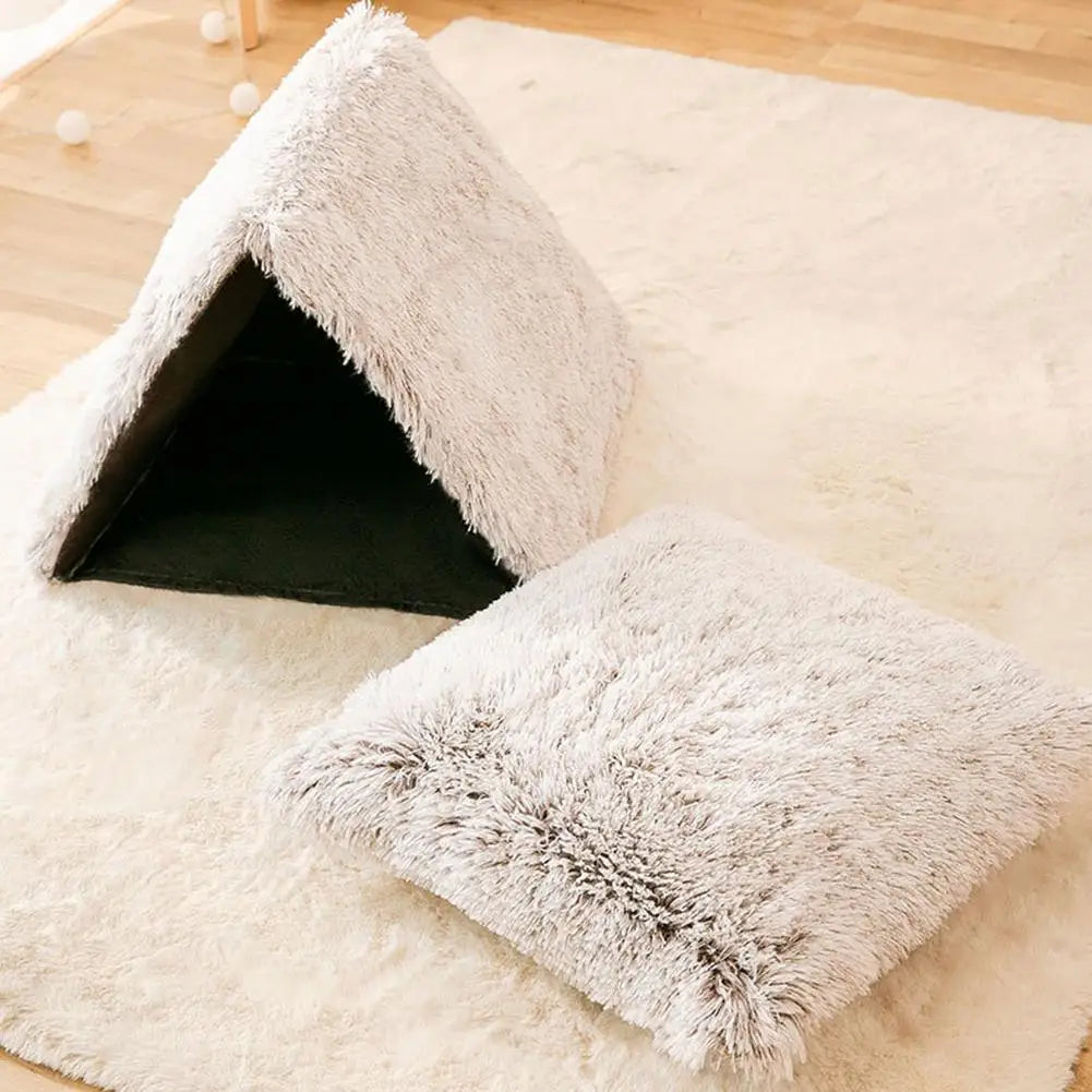 Plush Cat Bed Pet House Soft Sleeping Tent