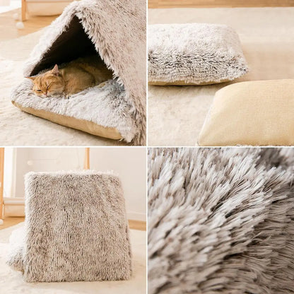 Plush Cat Bed Pet House Soft Sleeping Tent