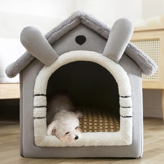 Cozy Warm Pet House Foldable Cat Bed Grey