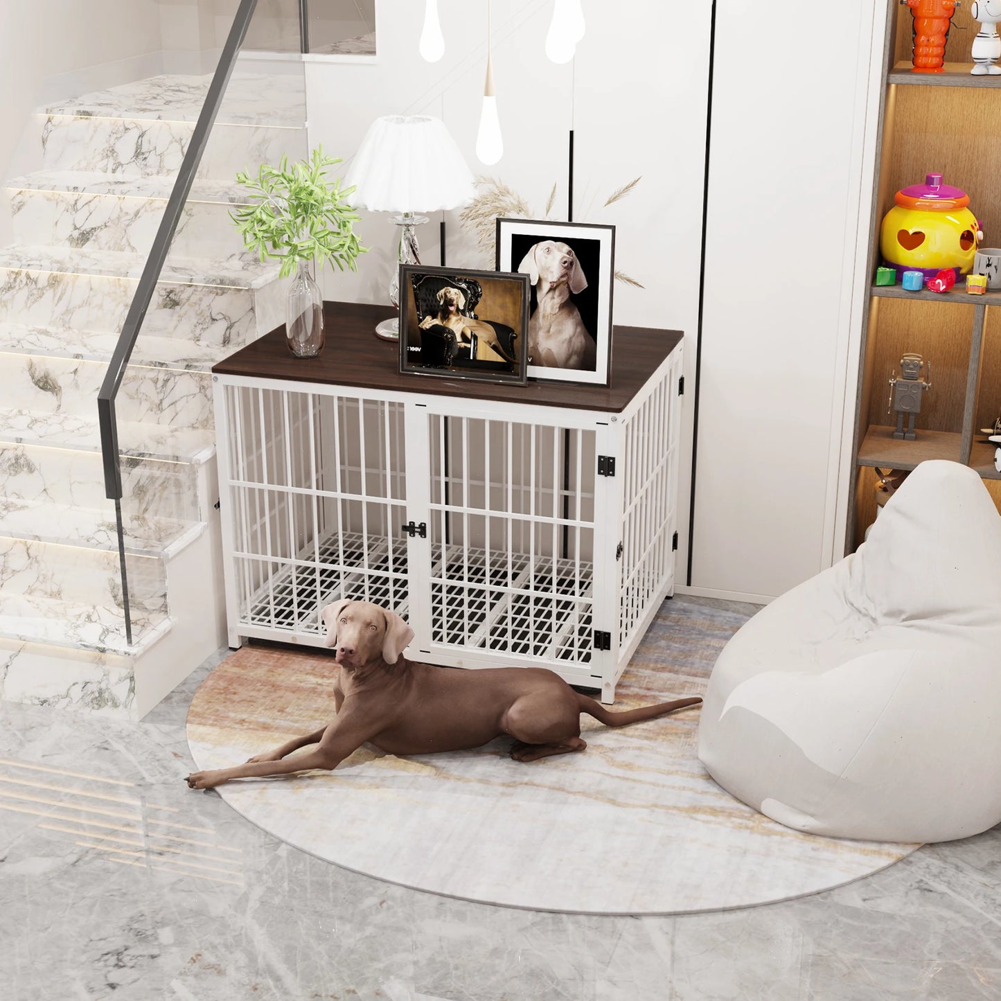 End Table Dog Crate Furniture Pet Kennel with Three Doors and Removable Tray