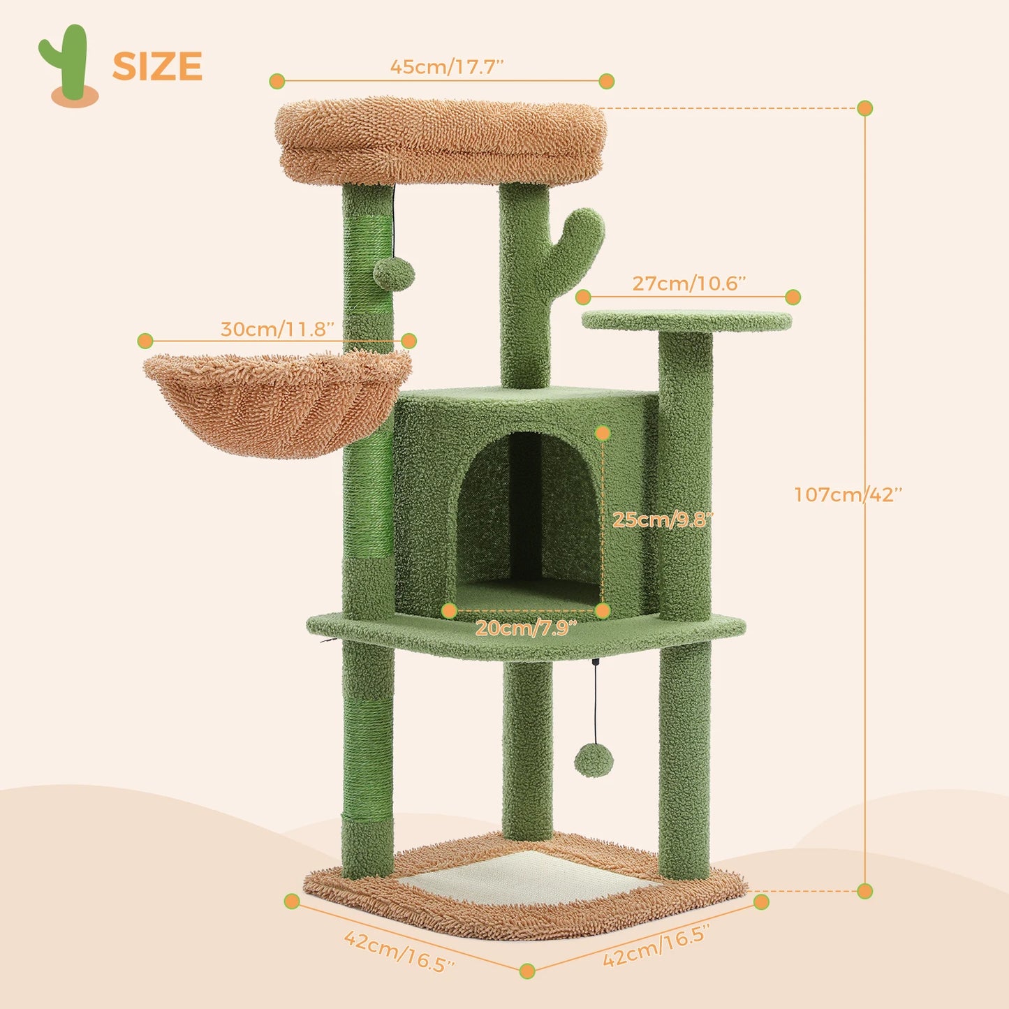 83cm Cactus Cat Tree Tower Scratching Posts