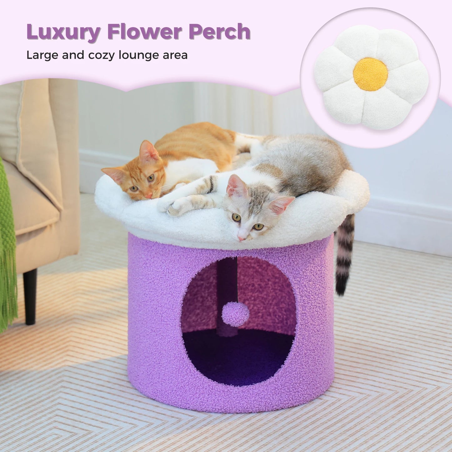 Flower Cat House Condo with Pompom Ball