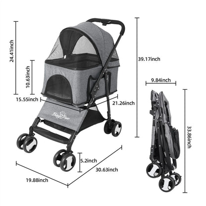 4-Wheel Folding Pet Dog Stroller