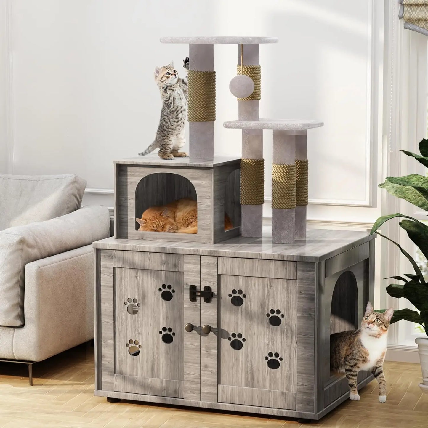 Cat Litter Box Enclosure with Tree