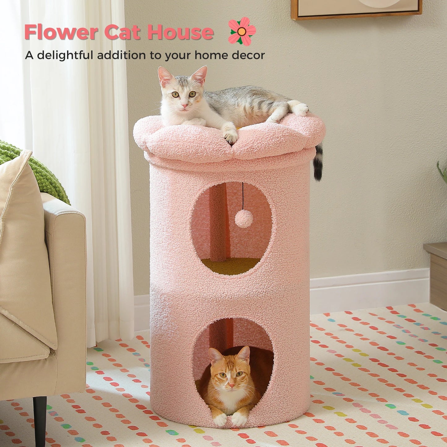 Flower Cat House Condo with Pompom Ball