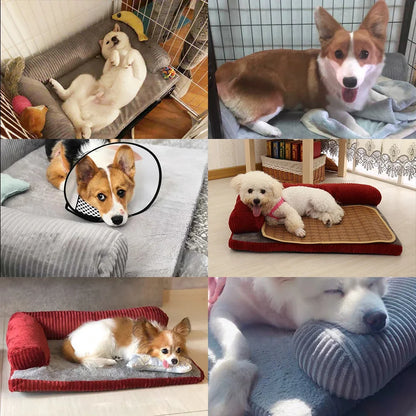 L Shaped Dog Bed Soft Lounge Cushion Pet Bed Grey