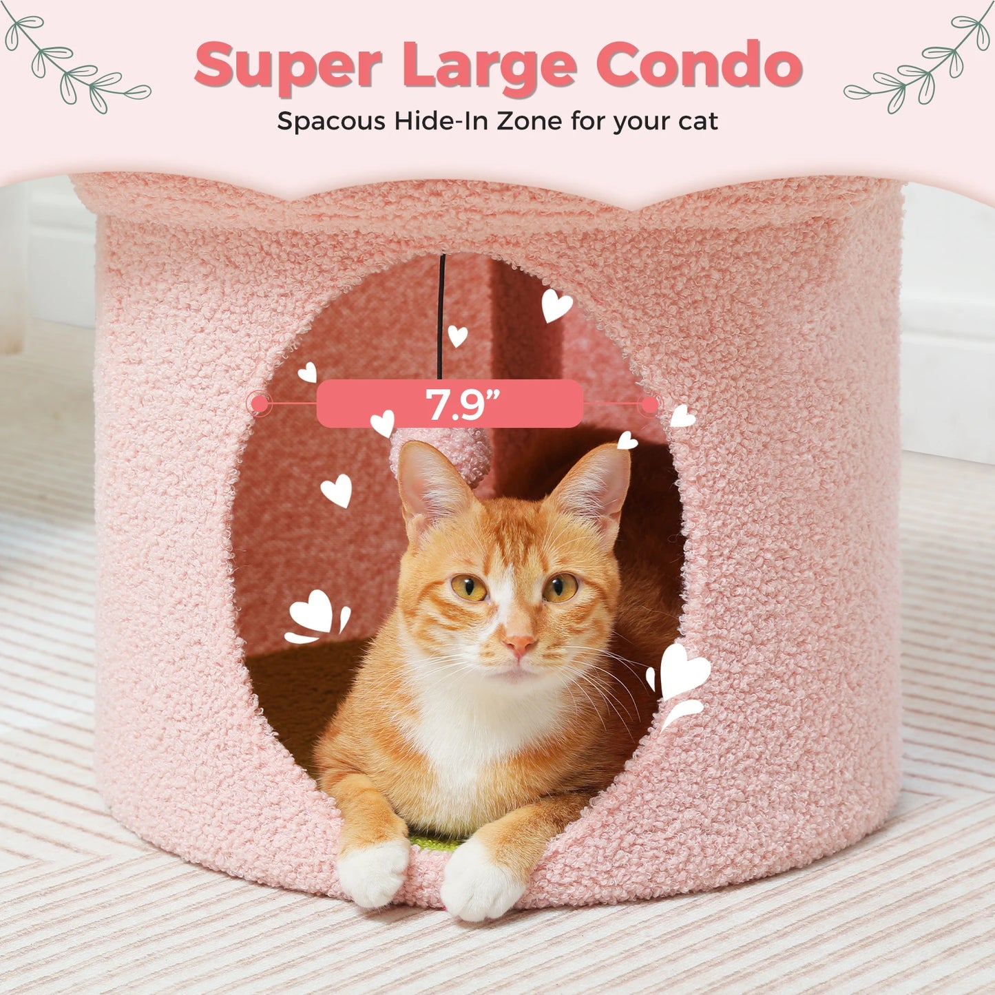 Flower Cat House Condo with Pompom Ball