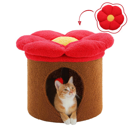 Flower Cat House Condo with Pompom Ball