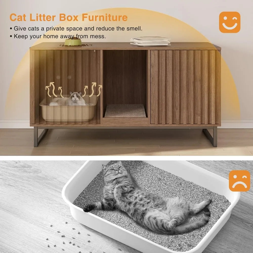 Cat Litter Box Furniture Enclosure for 2 Cats