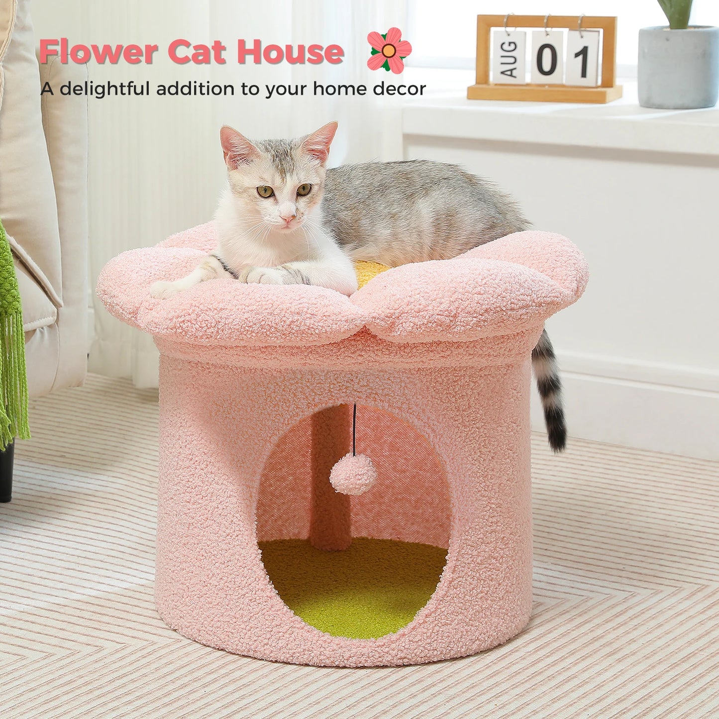 Flower Cat House Condo with Pompom Ball