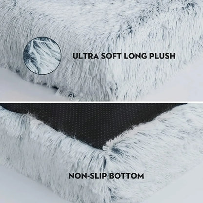 Long Plush Dog Bed Soft Pet Fleece Cushion Grey